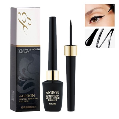 Стойкая жидкая подводка для глаз чёрная водонепроницаемая ALOBON Waterproof Long Lasting Eyeliner, 12 мл. (AEL15)