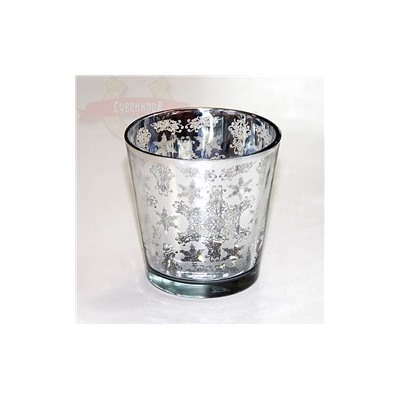 Подсвечники 2шт стекло silver (снежинки) 7.5*7.5см