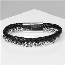 Браслет унисекс «Мощь» плетение, цвет чёрный с серебром, 21,5 см