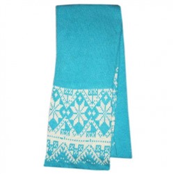 Голубой вязаный шерстяной шарф с орнаментом - 140.5