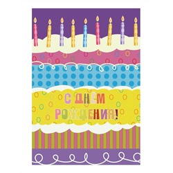Пакет бумажный подарочный L "С Днем рождения. Торт с девятью свечками" фиолетовый 23x11x33 см (031)