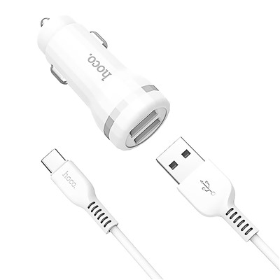 Адаптер Автомобильный с кабелем Hoco Z27 2USB/5V/2.4A +Type-C (white)