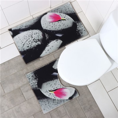 Набор ковриков для ванной и туалета Доляна «Камни», 2 шт, 40×45 см, 45×75 см