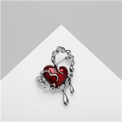 Брошь «Сердце» абстракт, цвет красный в серебре
