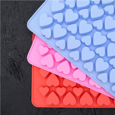 Форма для украшений Доляна «Сердечки», силикон, 19,5×11,5 см, 56 ячеек (2×2/1,5×1,5 см), цвет МИКС