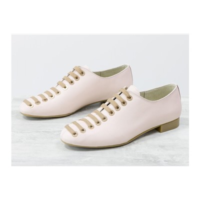 Новые дизайнерские туфли от Gino Figini на бежевой шнуровке по всей высоте, из светло-розовой кожи на удобном невысоком каблуке бежевого цвета, Т-1915-10