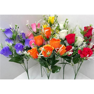 Цветы искусственные декоративные Розы в ассортименте (6 бутонов) 36 см