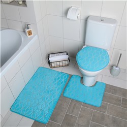 Набор ковриков для ванны и туалета 3 шт 35х40, 40х50, 50х80 см "Геометрик" цвет голубой