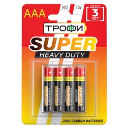Батарейка AAA Трофи R03 SUPER HEAVY DUTY Zinc (4-BL) (40/960) ЦЕНА УКАЗАНА ЗА 4 ШТ