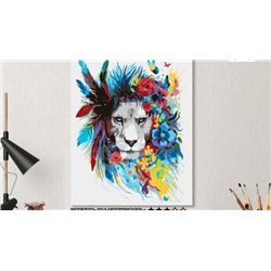 Картина по номерам на холсте 50х40 см. «Лев в цветах»