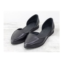 Мягкие кожаные туфли лодочки с удлиненным носиком на удобной легкой подошве черного цвета, Д-24-24