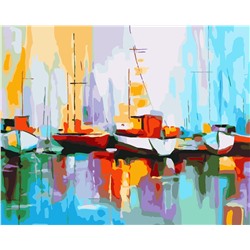 Картина по номерам на подрамнике Цветные лодки в порту 40х50
