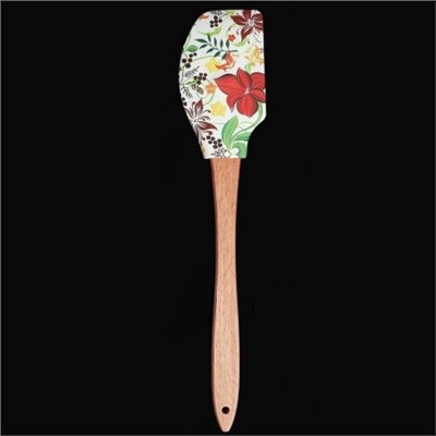 Лопатка кулинарная силиконовая с деревянной ручкой/ L-460 /уп 100/ Цветы