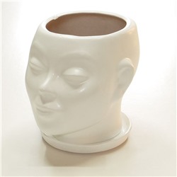 Кашпо керамика Голова девы (с поддоном) white 15*15 см
