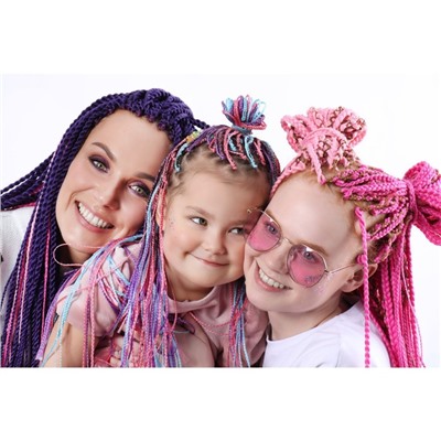 SIM-BRAIDS Афрокосы, 60 см, 18 прядей (CE), цвет зелёный/розовый/голубой(#FR-24)