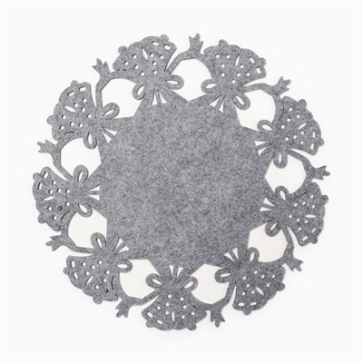 Салфетка новогодняя декоративная Доляна «Колокольчики», цвет серый, d 30 см, фетр