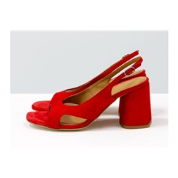 Дизайнерские летние красные босоножки на среднем каблуке, выполнены из натуральной итальянской замши, Новая Коллекция Весна-Лето 2020-2021 от производителя Gino Figini, С-2045-01