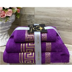 Комплект махровых полотенец с вышивкой Греция фиолетовый (упаковка 3шт)
