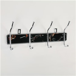 Вешалка на 4 двойных крючка «Мрамор чёрный», 33,5×13×6 см, цвет хром