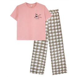 ЛГ-4355/1 Пижама женская (футболка, брюки) Песочная клетка Светло-розовый