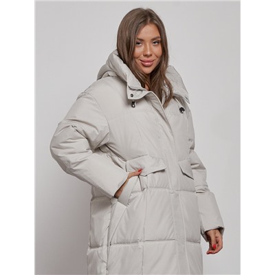 Пальто утепленное молодежное зимнее женское светло-серого цвета 52396SS