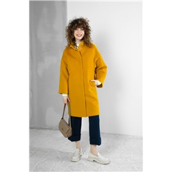 Шерстяное пальто с воротником стойка, желтое. АРТ.418