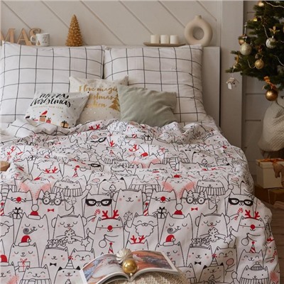 Новый год. Постельное белье Этель 1.5 сп Xmas cat 143*215 см, 150*214 см, 70*70 см - 2 шт