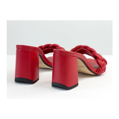 Дизайнерские шлепанцы "косички" на расклешенном каблуке, выполнены из натуральной итальянской кожи красного цвета, Новая Коллекция Весна-Лето от Gino Figini, Лимитированная серия, С-2041-09