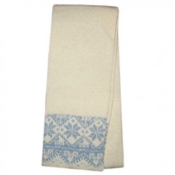 Белый вязаный шерстяной шарф с голубым орнаментом - 140.6