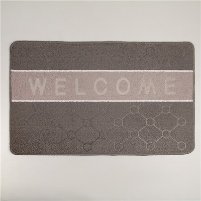 Коврик придверный «Welcome молекула», 48×78 см, цвет серый
