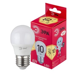 Лампа светодиодная ЭРА RED LINE LED P45-10W-827-E27 R E27, 10Вт, шар, теплый белый свет /1/10/100/