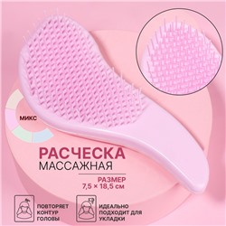 Расчёска массажная, 7,5 × 18,5 см, PVC коробка, цвет МИКС