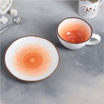 Чайная пара «Юпитер»: чашка 250 мл, блюдце 16 см, цвет белый/оранжевый
