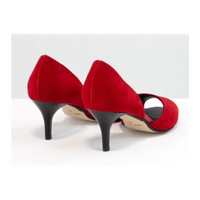 Летние туфли с открытым носиком, на невысокой шпильке из натуральной итальянской замши красного цвета, коллекция Весна-Лето от Джино Фиджини, С-1956-06