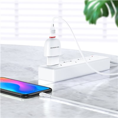 Адаптер Сетевой с кабелем Borofone BA49A Vast USB 2,1A/10W (USB/Type-C) (white)