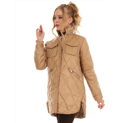 Пальто пуховое стеганое с накладным карманом светло-коричневое Ria