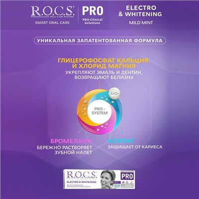 Зубная паста R.O.C.S. PRO, Electro & Whitening Mild Mint, отбеливание, 135 г