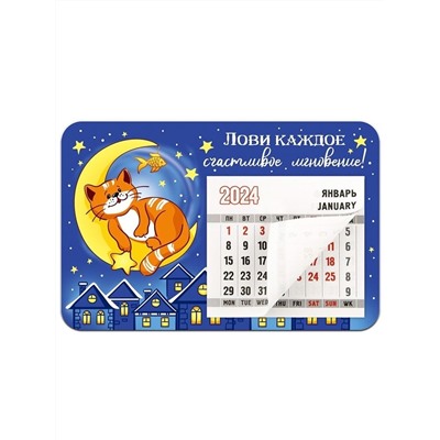 Календарь - магнит на холодильник с отрывным календарным блоком 2024 Котик на месяце