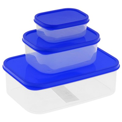 Набор контейнеров пищевых, прямоугольных, 3 шт: 150 мл; 500 мл; 1,2 л, цвет синий