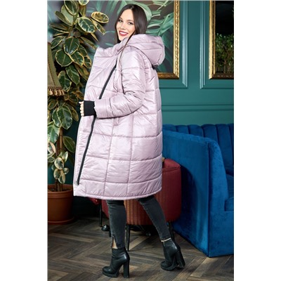 Пальто зимнее сиреневое дутое на синтепоне больших размеров женское