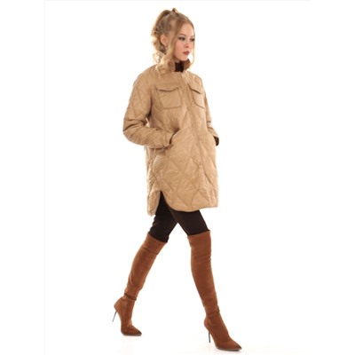 Пальто пуховое стеганое с накладным карманом светло-коричневое Ria