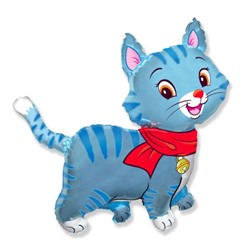 Шар фольгированный 30" «Кошечка», с шарфом, цвет голубой 1268106