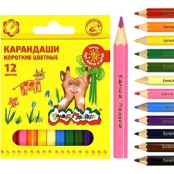Набор цветных карандашей 12 цветов,короткие  шестигранные, дерево, 3+  Каляка-Маляка