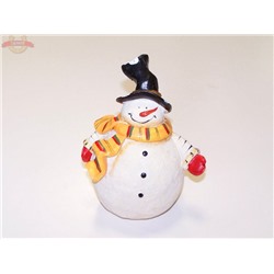 Снеговик круглый в шарфе полистоун 14*12 см