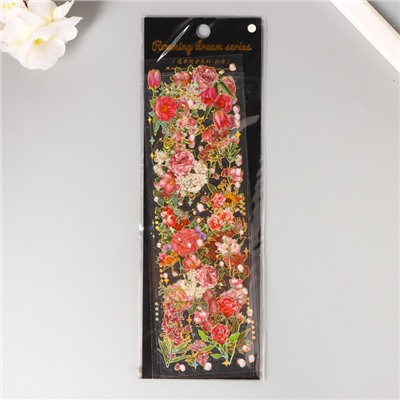 Наклейки PVC "Цветы в саду" набор 3 листа золотое тиснение 6х18 см