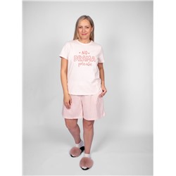 0932 Пижама женская (футболка+шорты) пыльно-розовый/полоска на нежно-розовом Be Friends