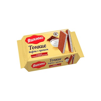 «Яшкино», вафли тонкие с какао и молочным кремом, 144 г