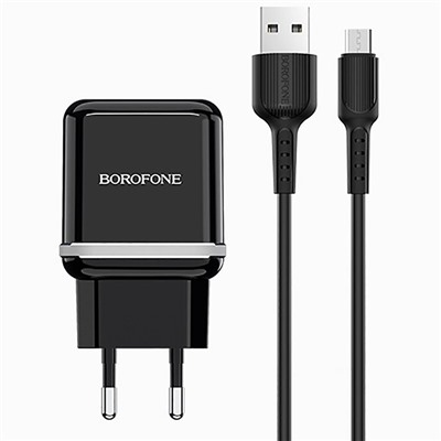 Адаптер Сетевой с кабелем Borofone BA25A Outstanding 2USB 2,4A/10W (USB/Micro USB) (black)