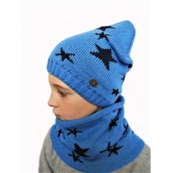 Комплект весна-осень для мальчика шапка+снуд Звезды (Цвет голубой/черные звезды), размер 52-54; 54-56