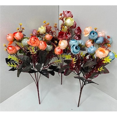 Цветы искусственные декоративные Пионы малые (5 веток 15 цветков) 33 см